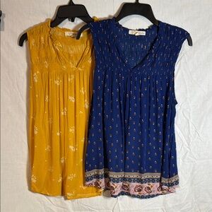 Rewind Gold and Blue Sleeveless Blouses Pleated Relaxed -Set of two!